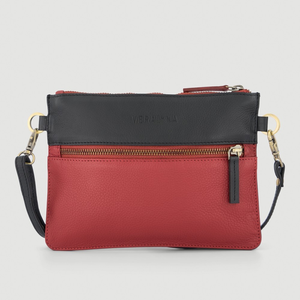 BOLSO HECHO A MANO DE PIEL MODELO MEENA ROJO NEGRO VERALUNA