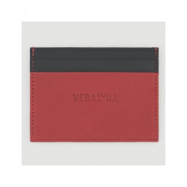 CARTERA HECHA A MANO DE PIEL MODELO JAYA ROJO NEGRO VERALUNA