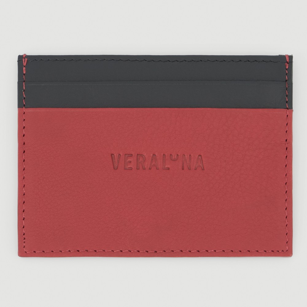 CARTERA HECHA A MANO DE PIEL MODELO JAYA ROJO NEGRO VERALUNA