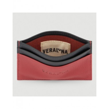 CARTERA HECHA A MANO DE PIEL MODELO JAYA ROJO NEGRO VERALUNA
