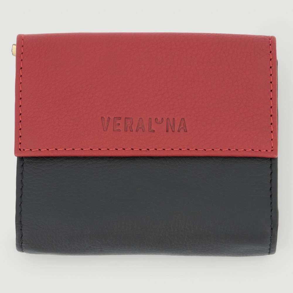 CARTERA HECHA A MANO DE PIEL MODELO ASO ROJO NEGRO VERALUNA