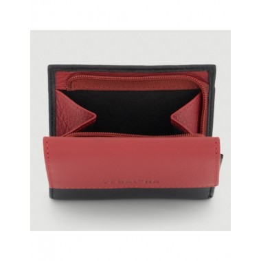 CARTERA HECHA A MANO DE PIEL MODELO ASO ROJO NEGRO VERALUNA