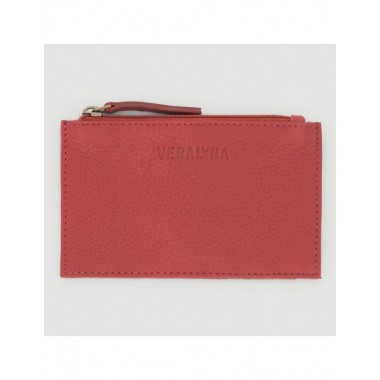 MONEDERO TARJETERO HECHO A MANO DE PIEL MODELO PUNE ROJO VERALUNA