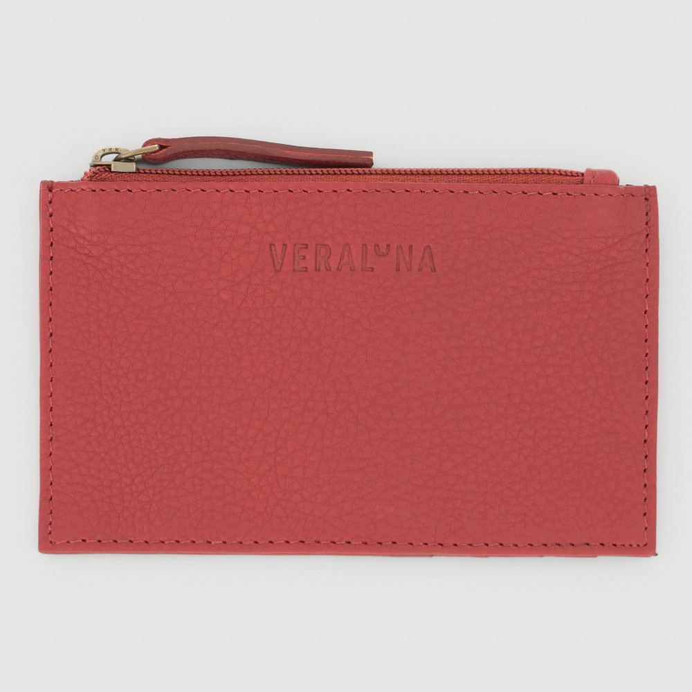 MONEDERO TARJETERO HECHO A MANO DE PIEL MODELO PUNE ROJO VERALUNA