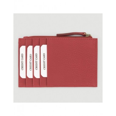 MONEDERO TARJETERO HECHO A MANO DE PIEL MODELO PUNE ROJO VERALUNA