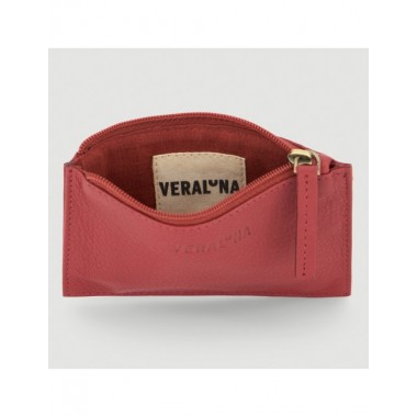 MONEDERO TARJETERO HECHO A MANO DE PIEL MODELO PUNE ROJO VERALUNA
