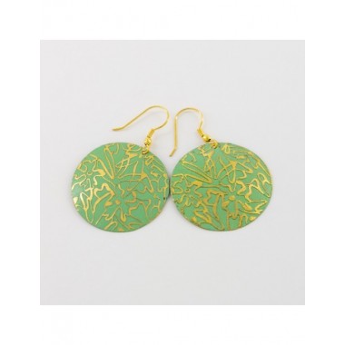 PENDIENTES ARTESANALES DE LATÓN VERDE Y GRABADO VERDE