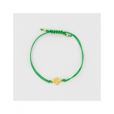 PULSERA ARTESANAL DE CORDÓN VERDE CON TREBOL DE LA SUERTE