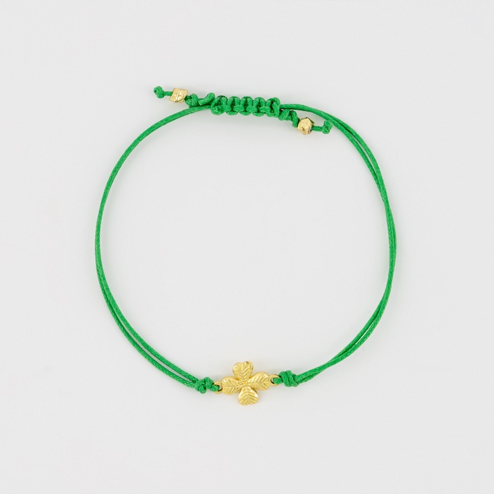PULSERA ARTESANAL DE CORDÓN VERDE CON TREBOL DE LA SUERTE