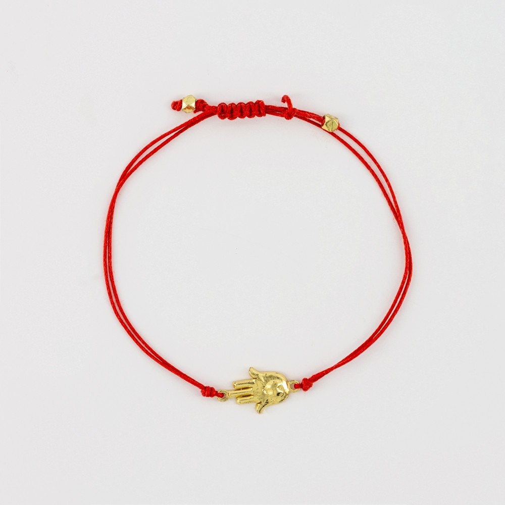 PULSERA ARTESANAL DE CORDÓN ROJO CON MANO HINDI