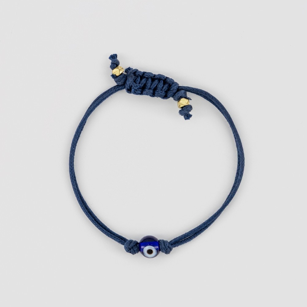 PULSERA ARTESANAL DE CORDÓN CUENTA VIDRIO AZUL OJO 