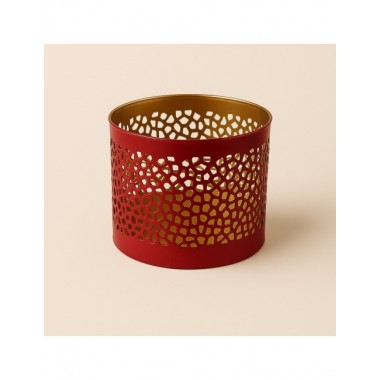 PORTAVELAS ARTESANAL DE METAL ROJO 9 X 8,5 CM