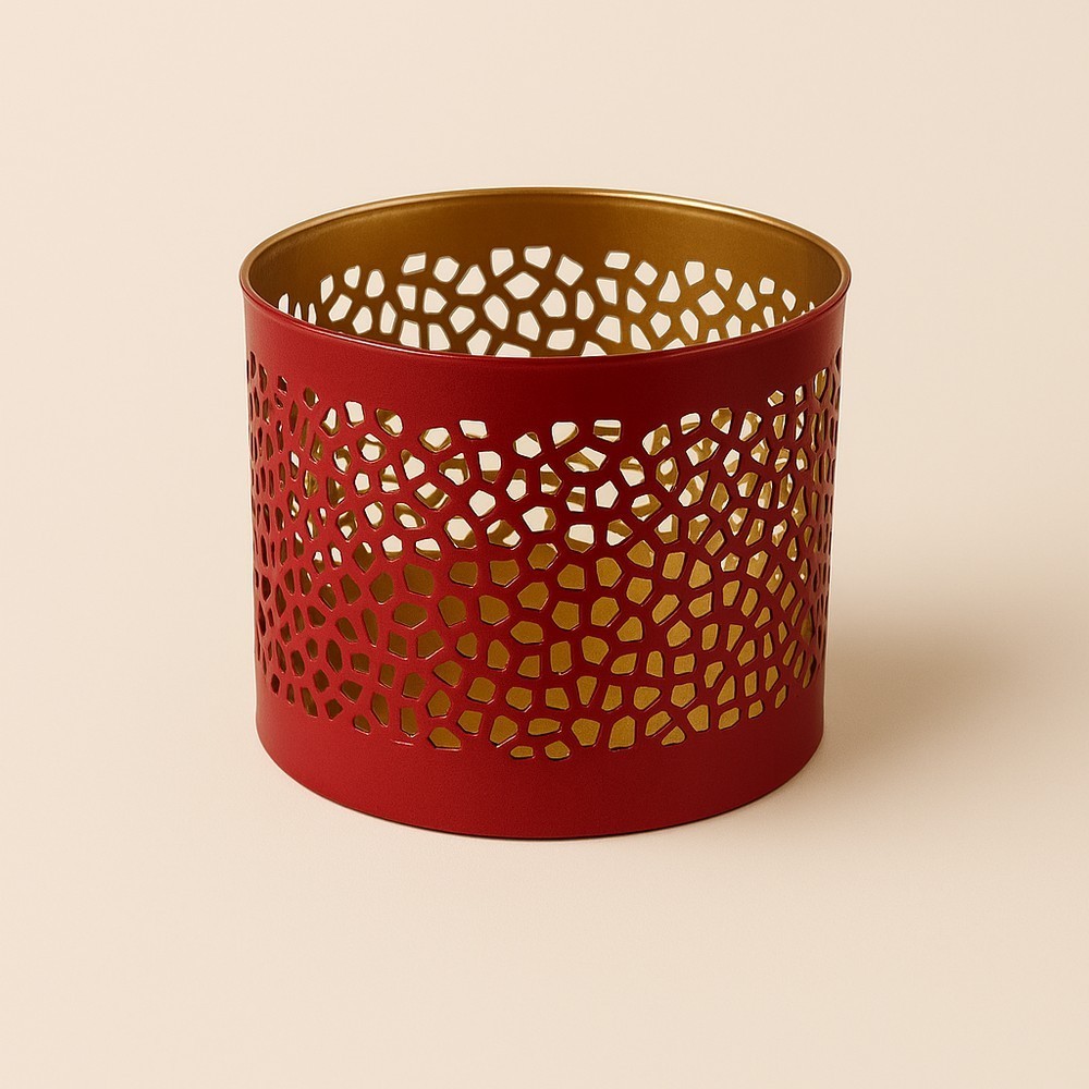 PORTAVELAS ARTESANAL DE METAL ROJO 9 X 8,5 CM