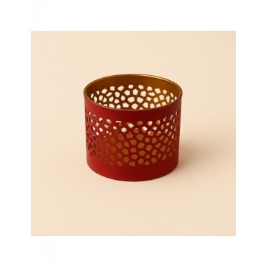 PORTAVELAS ARTESANAL DE METAL COLOR ROJO 4,3 X 5 CM