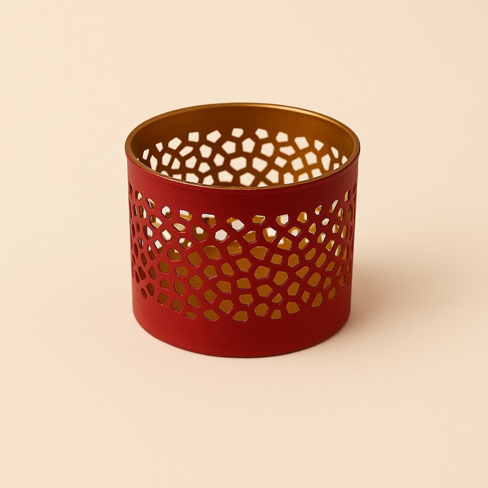 PORTAVELAS ARTESANAL DE METAL COLOR ROJO 4,3 X 5 CM