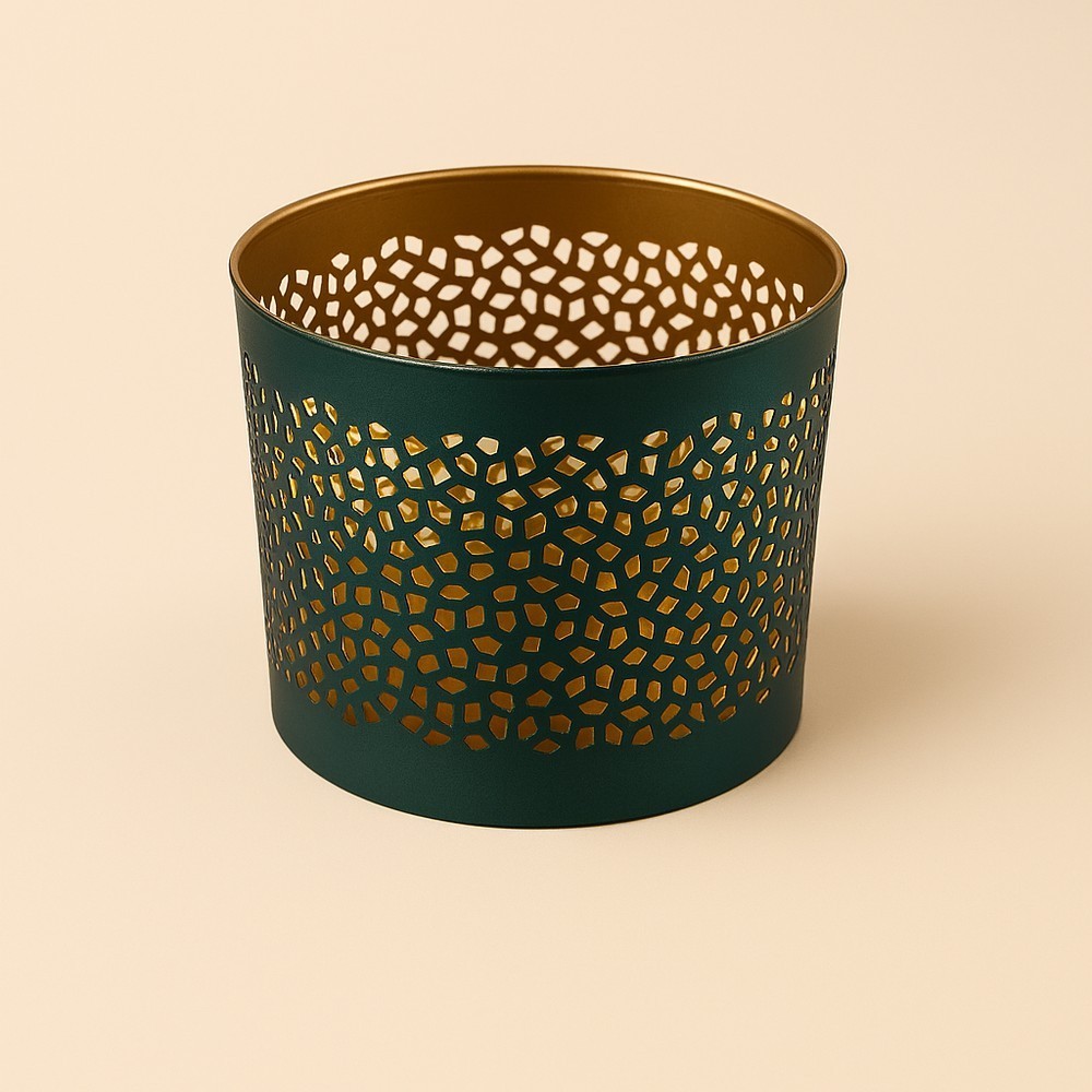 PORTAVELAS ARTESANAL DE METAL AZUL 9 X 8,5 CM