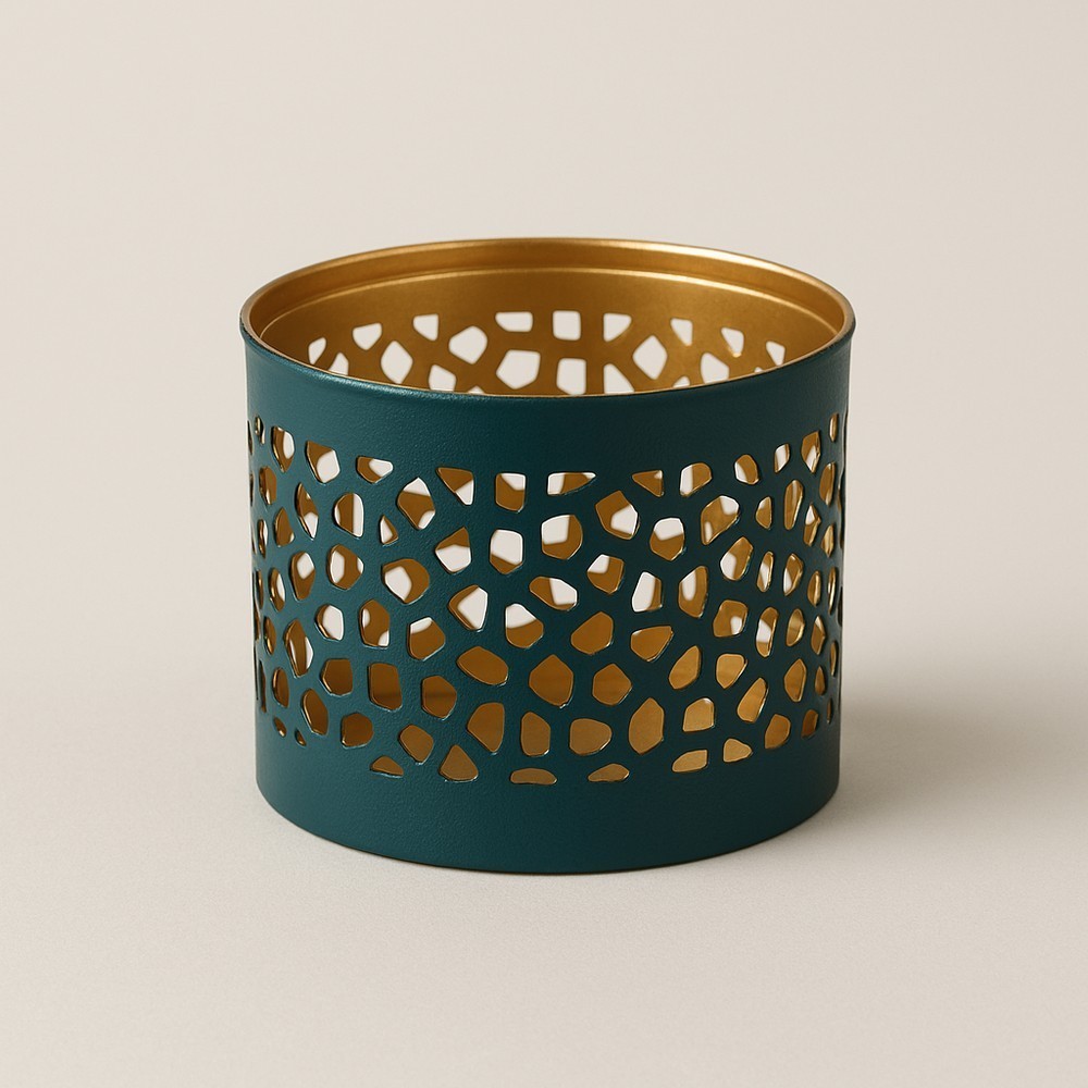 PORTAVELAS ARTESANAL DE METAL AZUL 4,3 X 5 CM