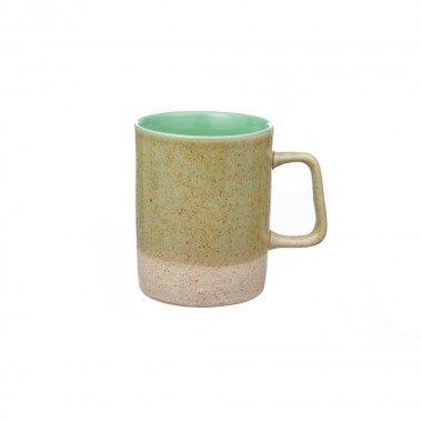 TAZA ARTESANAL DE CERÁMICA COLOR VERDE Y BLANCO