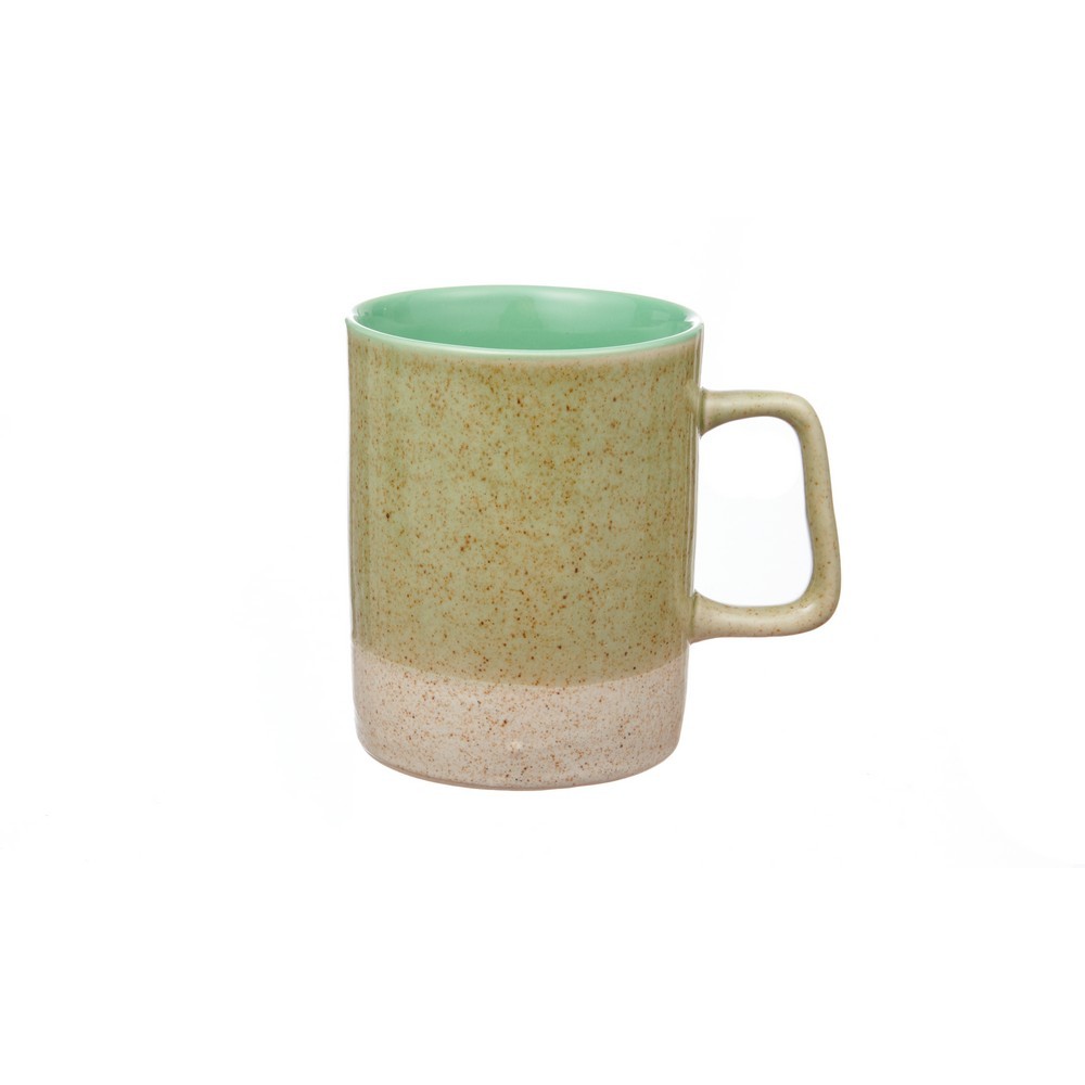 TAZA ARTESANAL DE CERÁMICA COLOR VERDE Y BLANCO