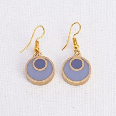 PENDIENTES ARTESANALES DE LATÓN REDONDOS RESINA LILA