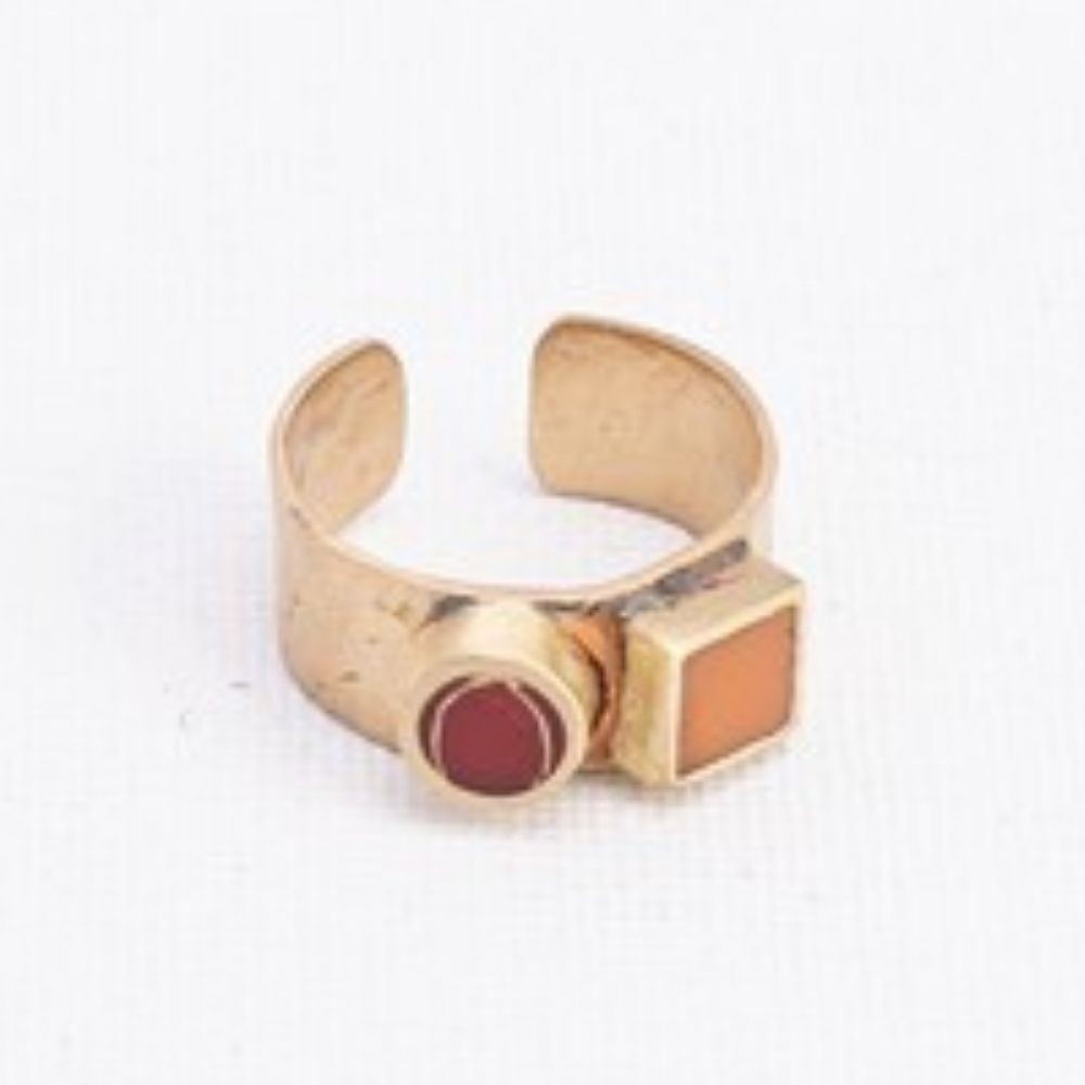 ANILLO DE LATÓN Y RESINA DE COLOR ROJO Y NARANJA
