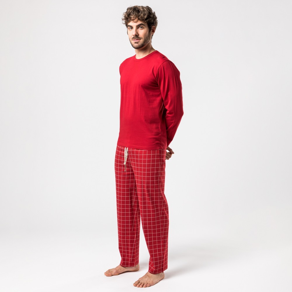 Adepto densidad puede Pijama algodón orgánico hombre IOTA CARMIN CHECKS Veraluna