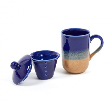 TAZA CERAMICA TRICOLOR AZUL GRIS MARRON